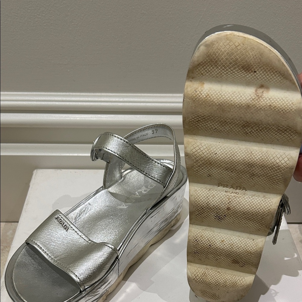 Prada Silver Platform Sandals - image 2